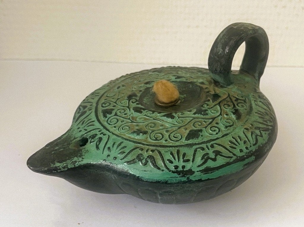 Grieks keramische olielamp - Savas Keramik Rhodos - 1970's, Antiek en Kunst, Antiek | Keramiek en Aardewerk, Ophalen of Verzenden
