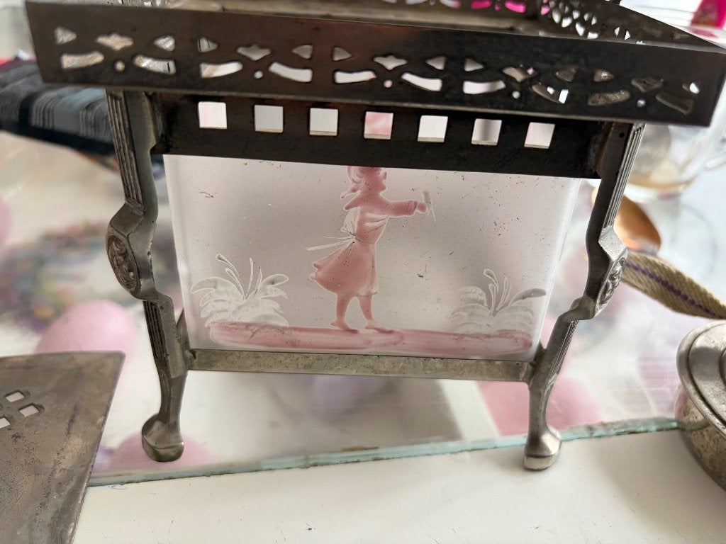 Theelicht Mary Gregory glas roze, Ophalen of Verzenden