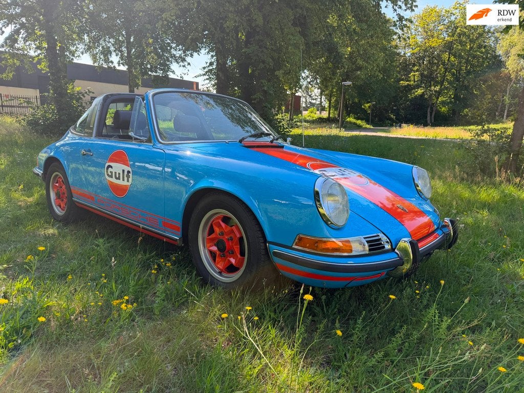 Porsche 911 2.2 targa Gulf Racing Tribute , gerestaureerd &, Auto's, Gebruikt, Zwart, Cabriolet, Leder en Stof