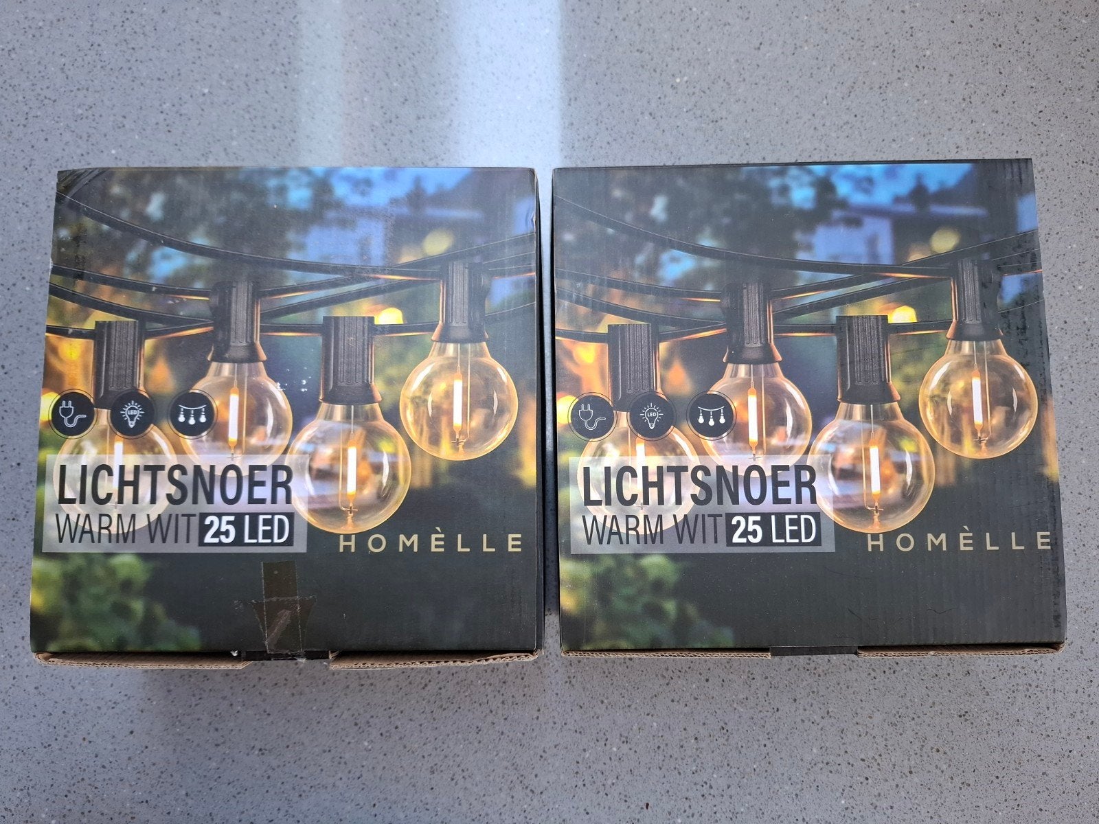 2x Lichtsnoer feestverlichting binnen buiten warm wit 25 led, Met schakelaar, Overige merken, Kunststof, Zwart