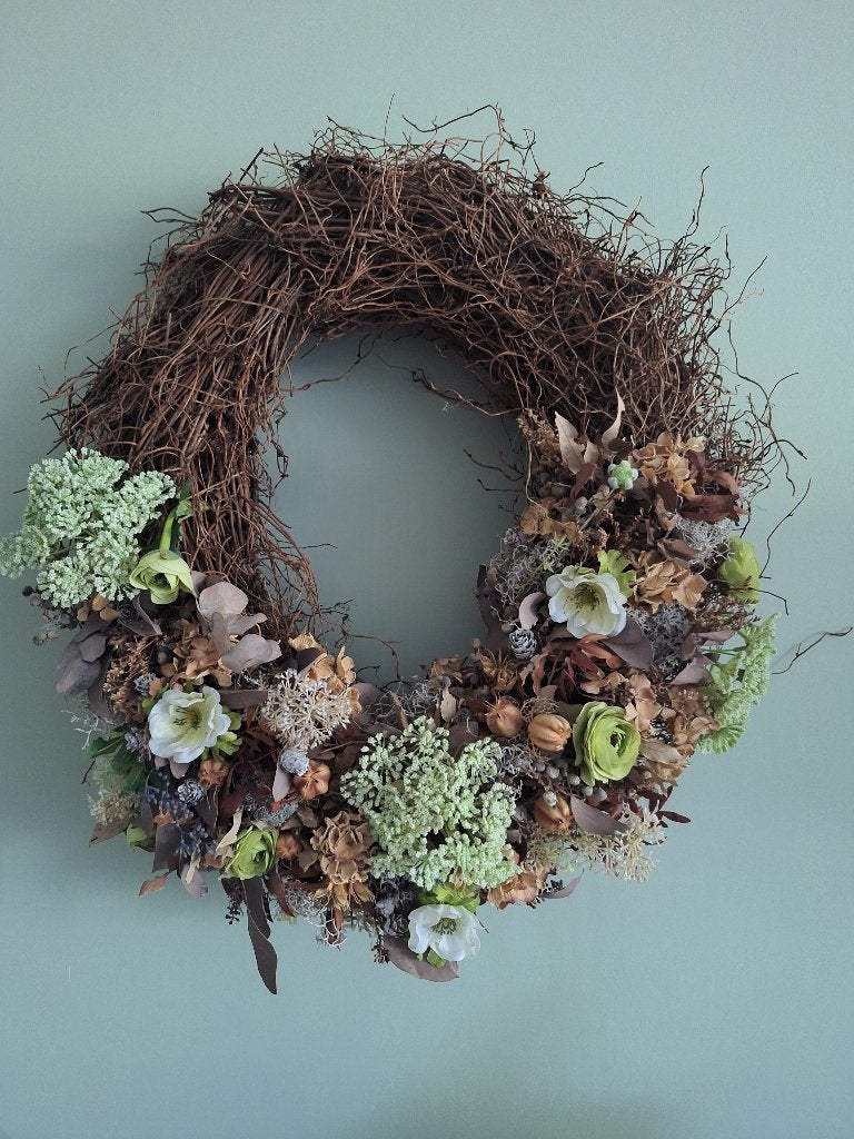 Natuurlijke Krans met Gedroogde Bloemen en Takken, Huis en Inrichting, Woonaccessoires | Kransen, Krans, Zo goed als nieuw, Natuurlijk materiaal