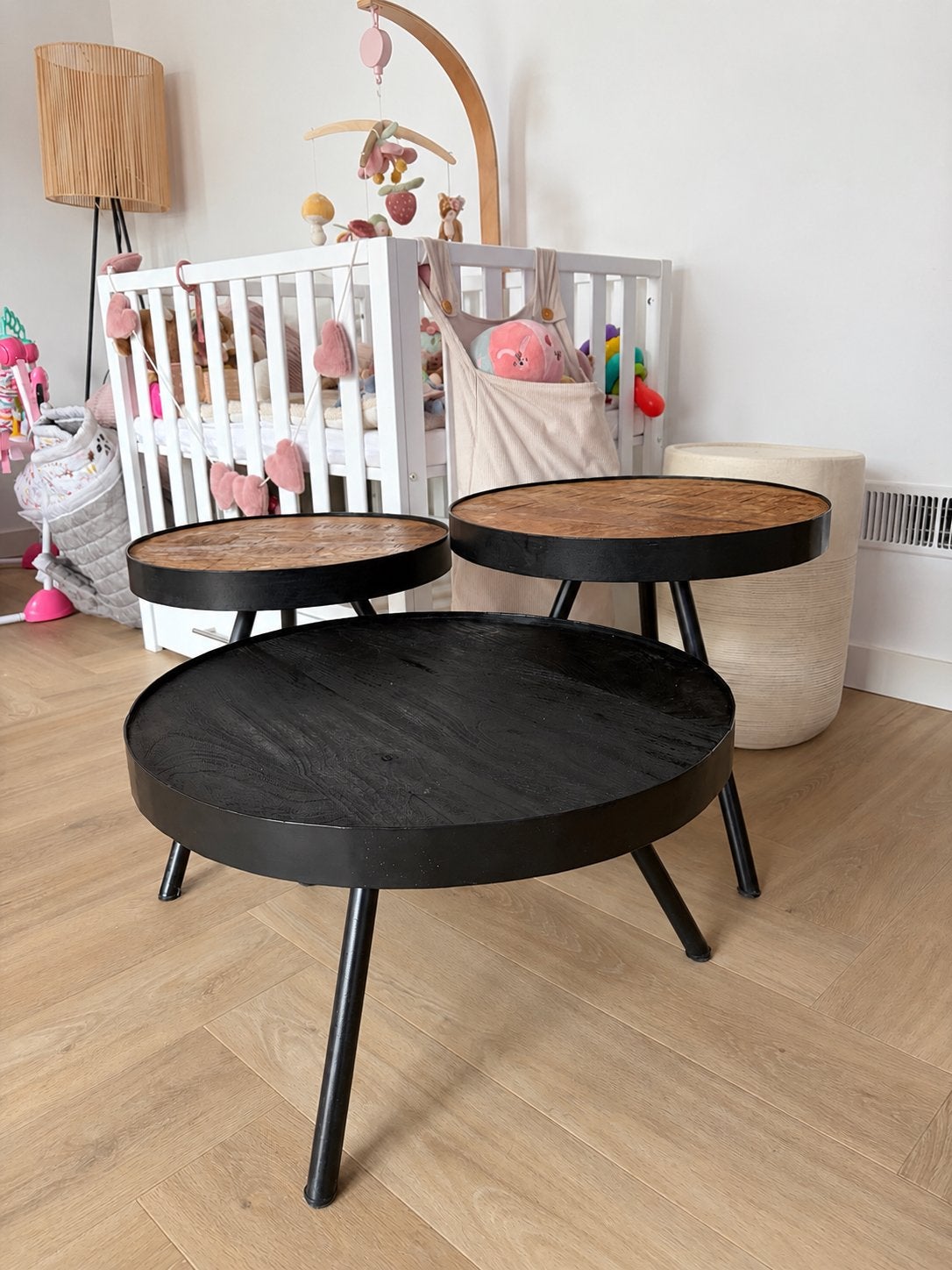 Set van 3 ronde bijzettafels - Zwart en Hout