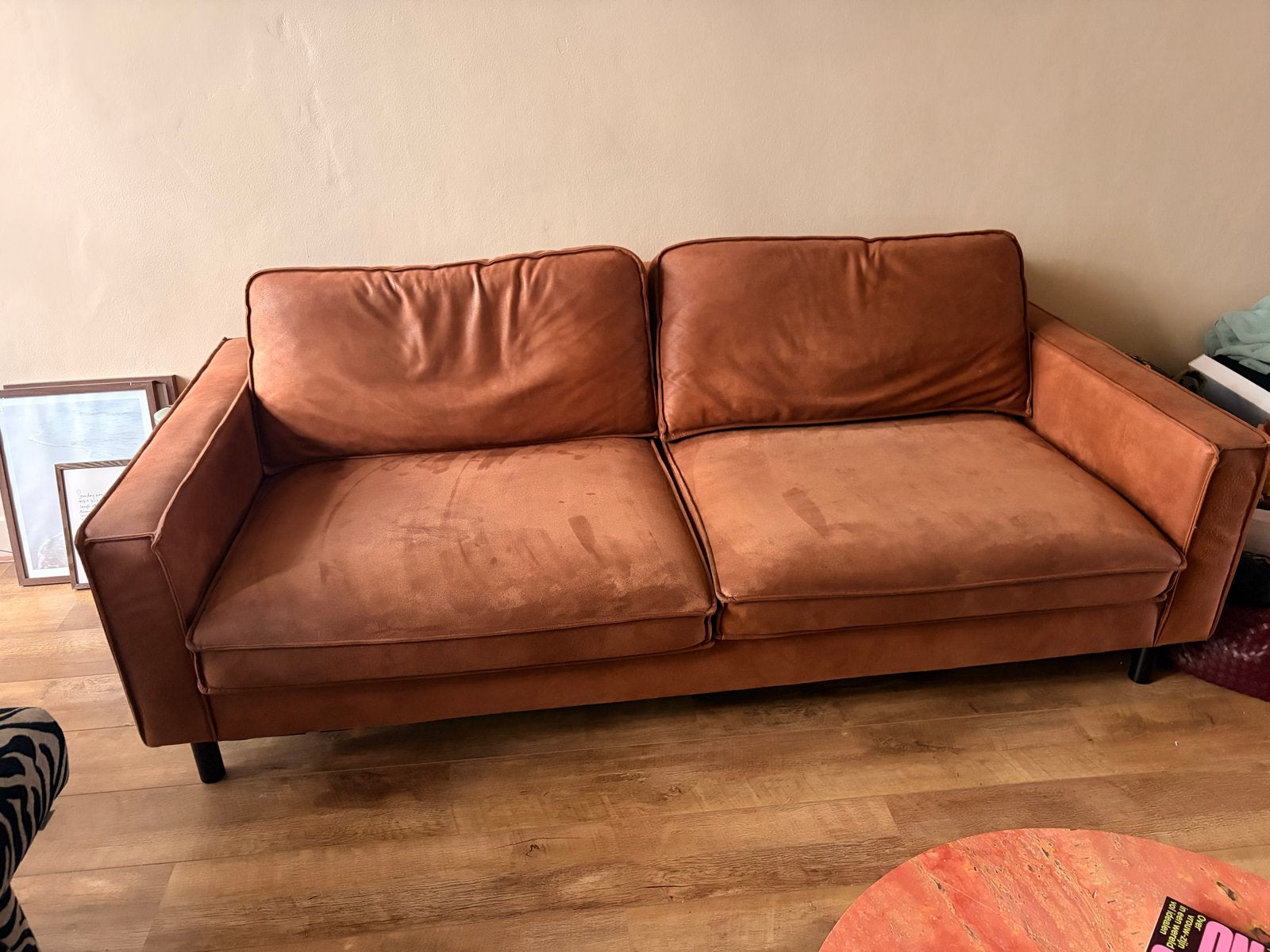 Comfortabele bruine bank - 2/3 zits, Gebruikt, Tweepersoons, Ophalen of Verzenden, Rechte bank