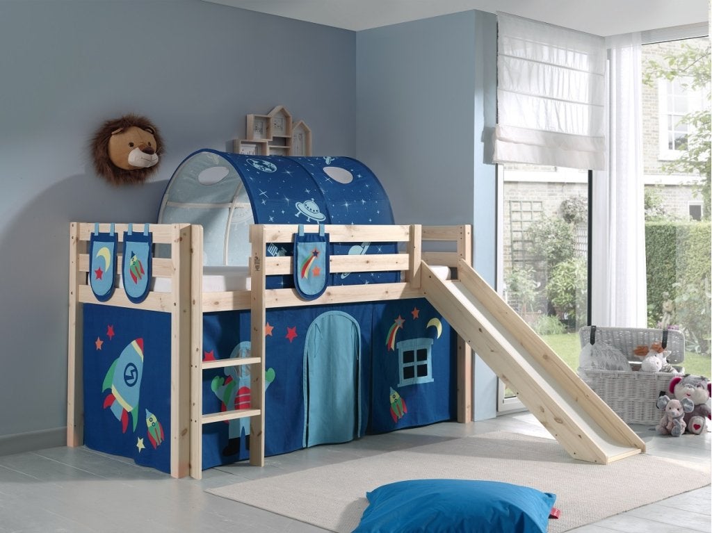 Pino halfhoogslaper met glijbaan - 90x200 - Grenen - Nieuwe, Niet ingevuld, Niet ingevuld, Niet ingevuld