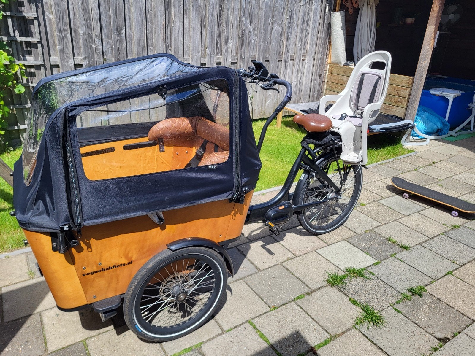 Vogue Bakfiets Elektrisch met Huif en Kinderzitje, Ophalen, Gebruikt, 4 kinderen of meer, Huif