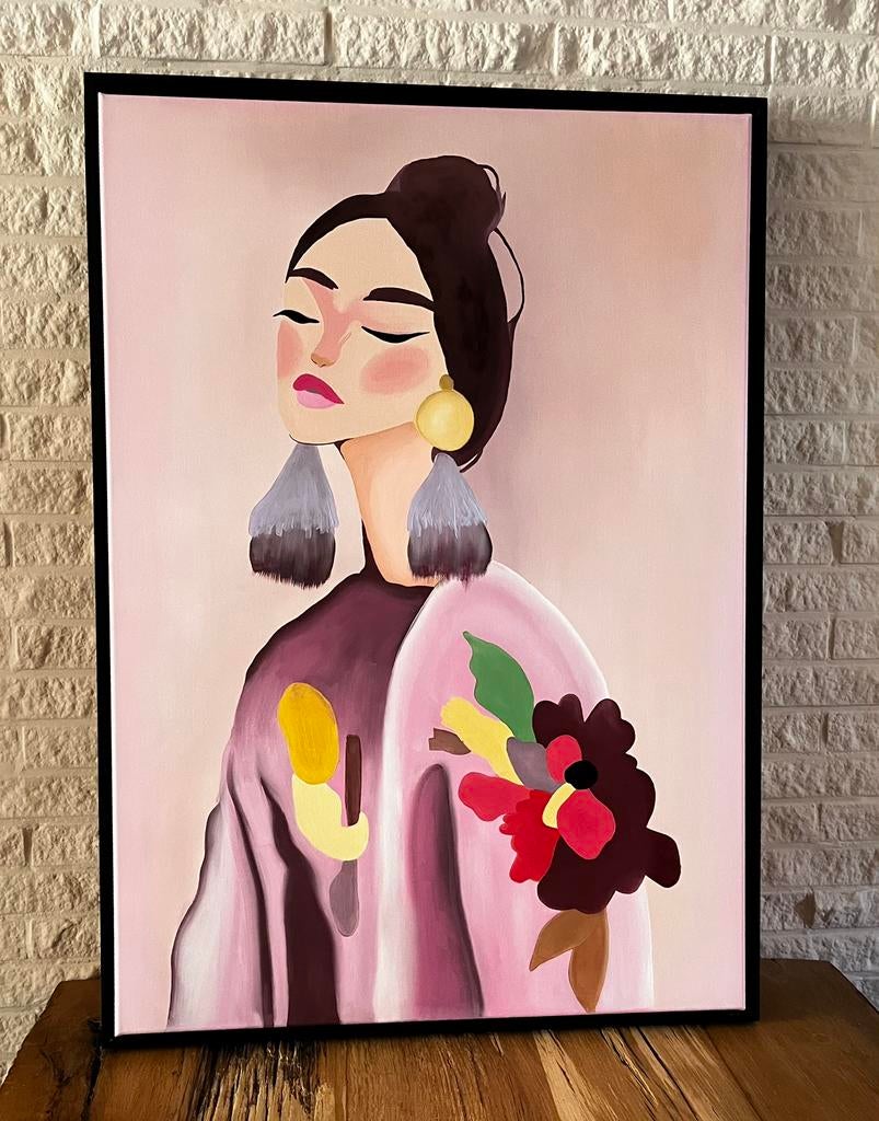 Schilderij - Carla van Iersel Stijl werk aan de muur, Antiek en Kunst, Ophalen of Verzenden