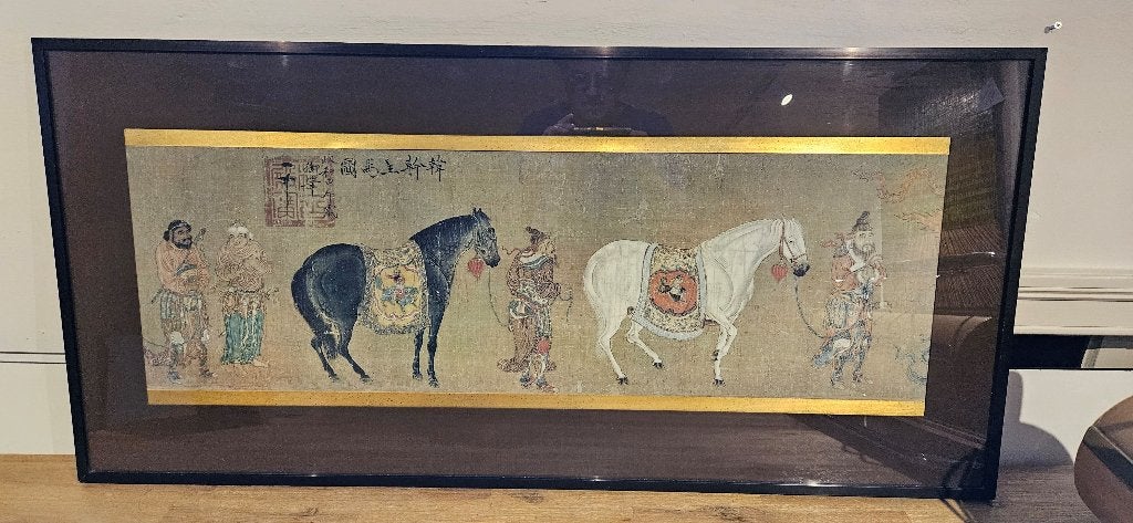 Han Kan Tartars Bringing Tribute Of Horses LITHO 1966, Antiek en Kunst, Ophalen, Ingelijst, Dieren, Klassiek