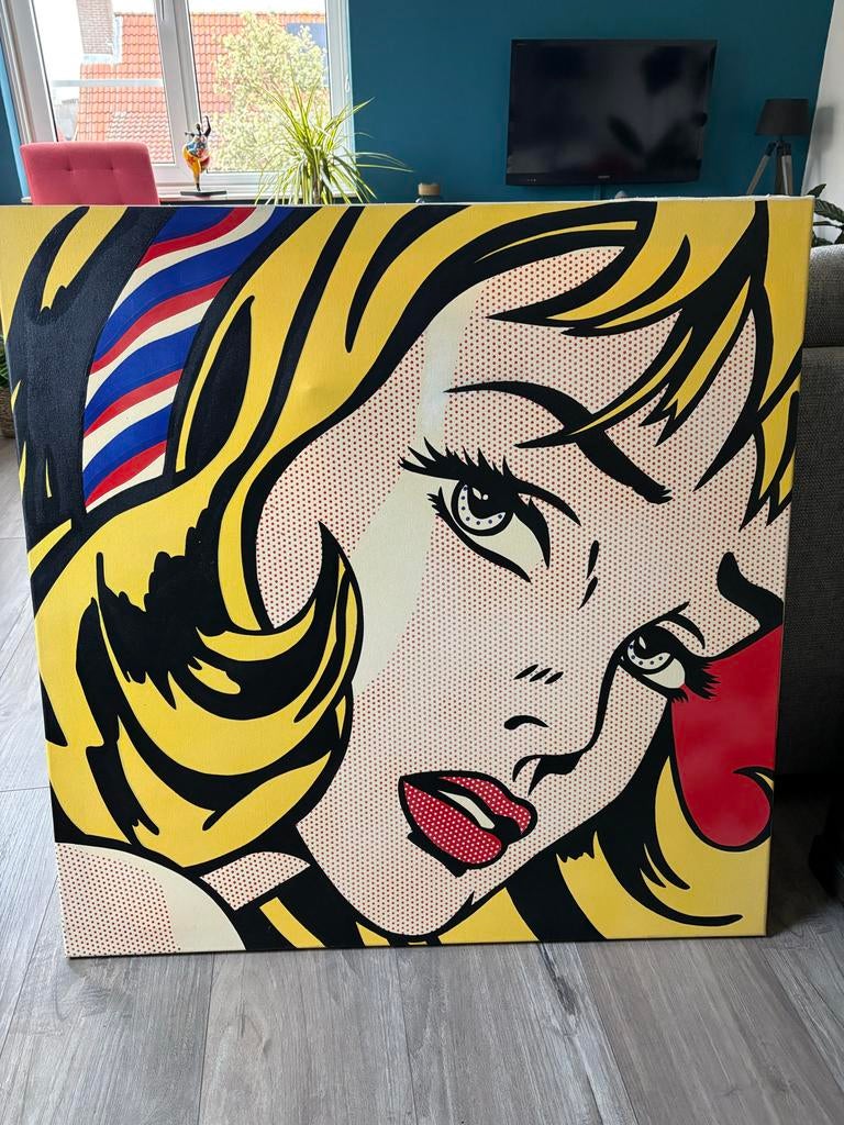 Roy Lichtenstein Pop Art Schilderij op Doek - 95x95 cm, Ophalen