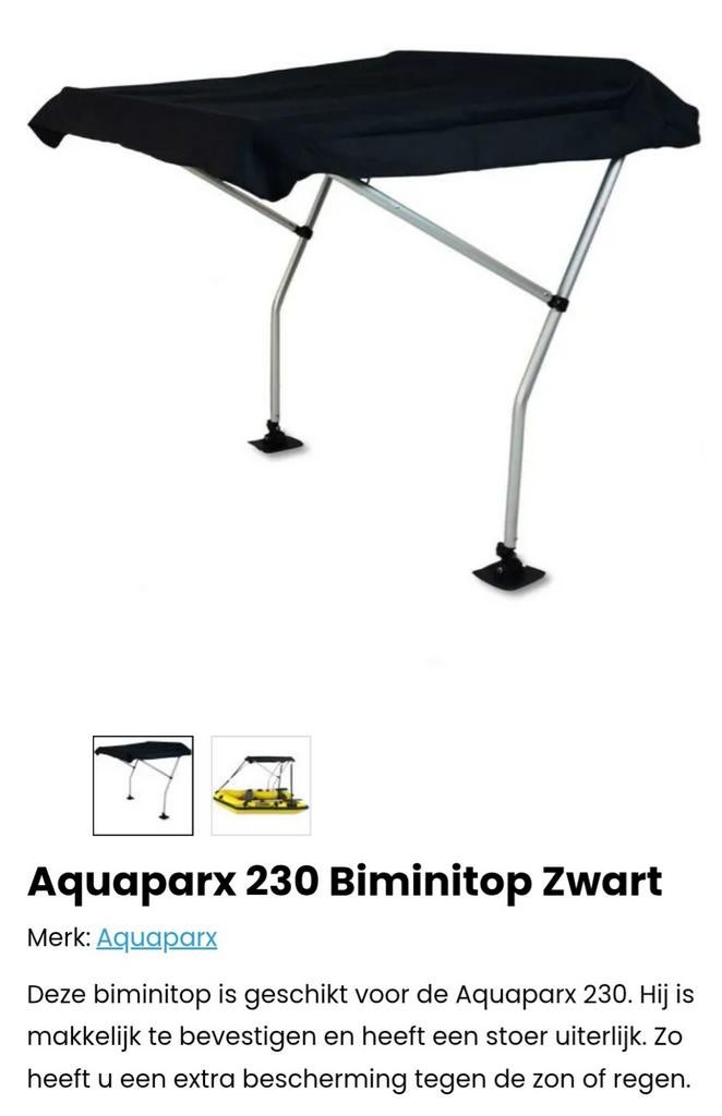 Aquaparx 230 Biminitop Zwart - Bescherming tegen zon/regen, Watersport en Boten, Ophalen of Verzenden, Nieuw