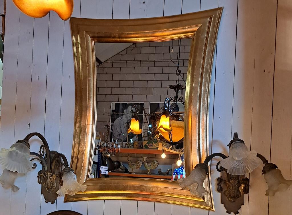 Italiaanse design spiegel met blad gouden lijst 103 x 83 cm, Ophalen, Zo goed als nieuw, Rechthoekig, Minder dan 100 cm