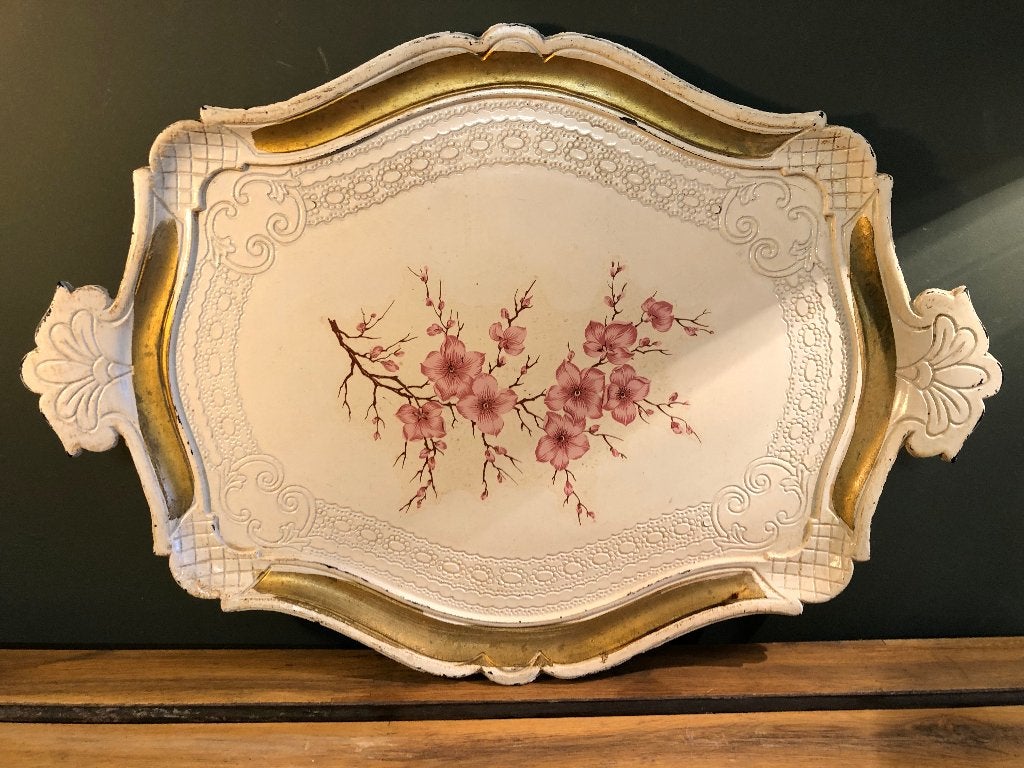 Florentijns Dienblad met bloesem deco., Antiek en Kunst, Ophalen of Verzenden
