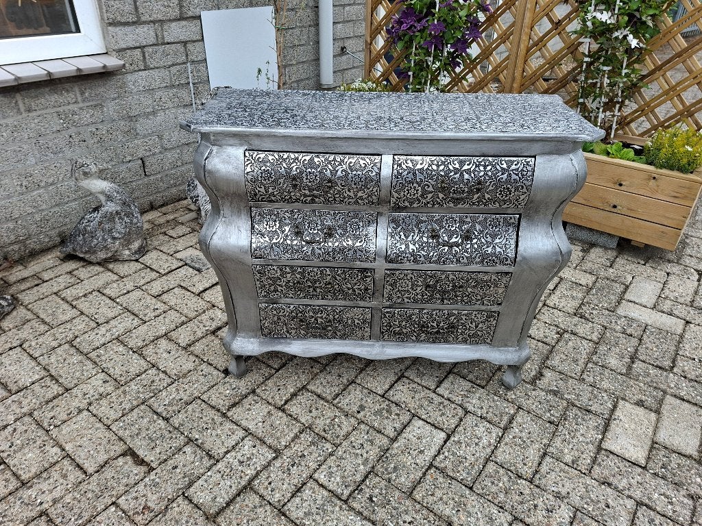 mooie zilveren kleurig laden kastje met 8 laden, Huis en Inrichting, Ophalen, 50 tot 100 cm, Zo goed als nieuw, 3 of 4 laden