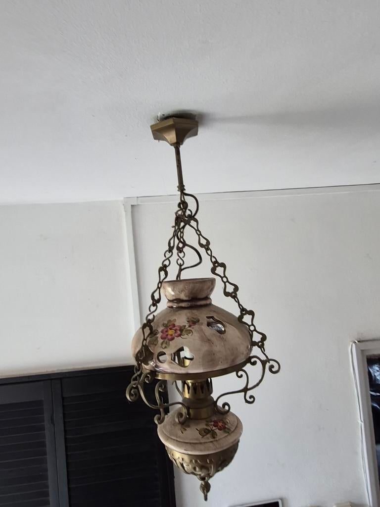 Ouderwetse hanglamp met bloemenpatroon, Ophalen of Verzenden