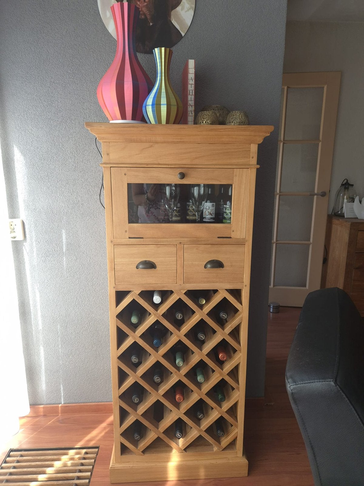 Wijnkassie teak erg leuk exemplaar, Ophalen of Verzenden, Gebruikt, Hout, 15 tot 25 flessen