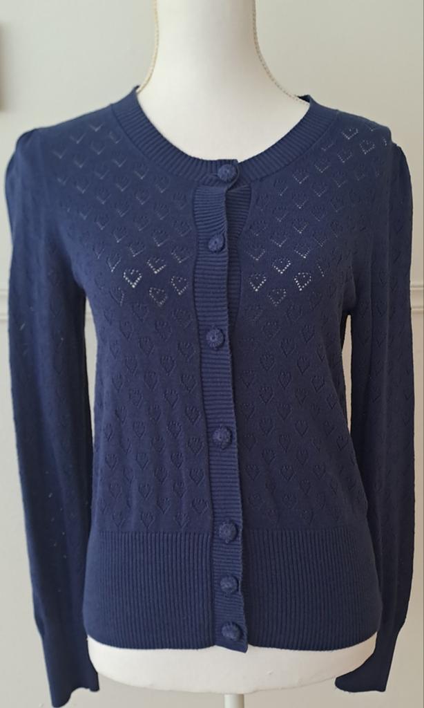 KING LOUIE Cardi Puff Heart Ajour, Kleding | Dames, Truien en Vesten, Maat 38/40 (M), Blauw, Ophalen of Verzenden, Zo goed als nieuw