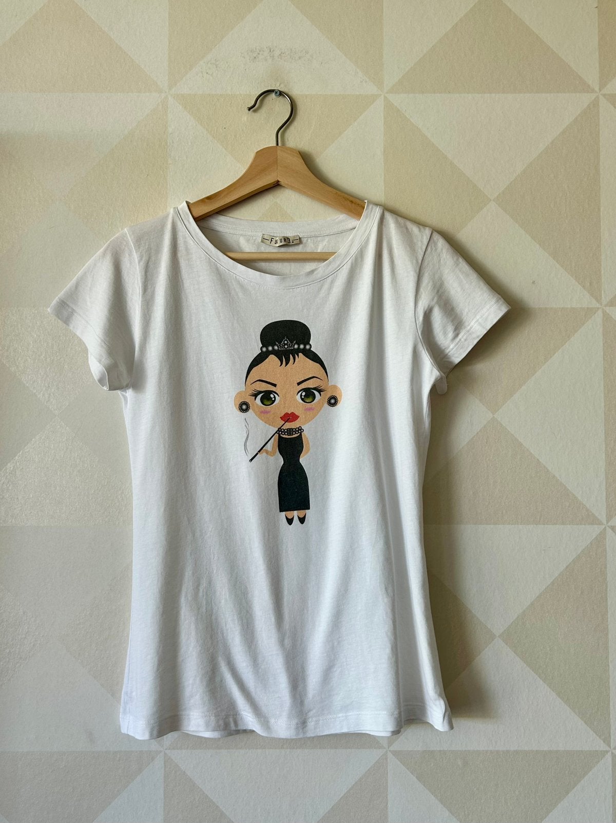 Futur3 t-shirt wit Audrey Hepburn M/38 zgan, Maat 38/40 (M), Wit, Ophalen of Verzenden, Zo goed als nieuw
