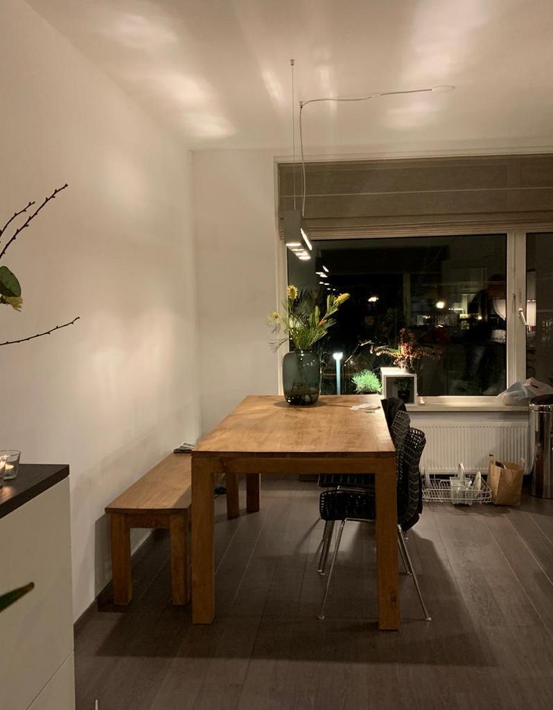 Teakhouten tafel met blokpoten 180x90, Huis en Inrichting, Tafels | Eettafels, Ophalen, Gebruikt, Teakhout, 50 tot 100 cm