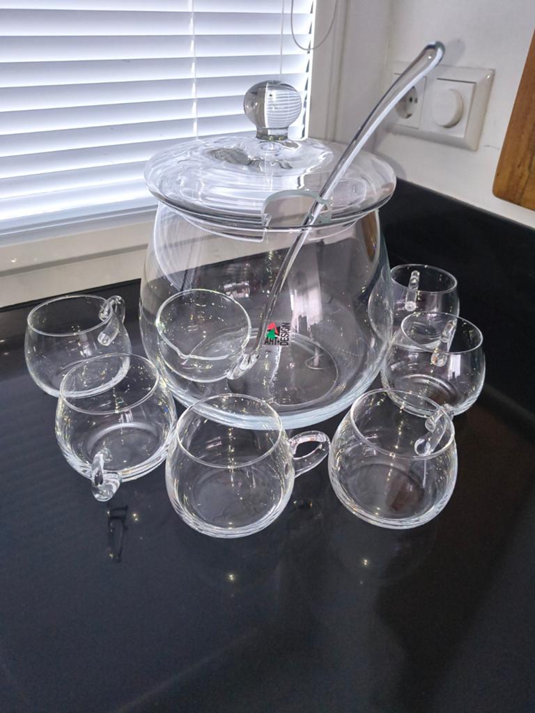Nieuw Art Design Glazen Kommenset met Lepel en Kopjes, Glas of Glazen, Nieuw, Ophalen of Verzenden, Glas