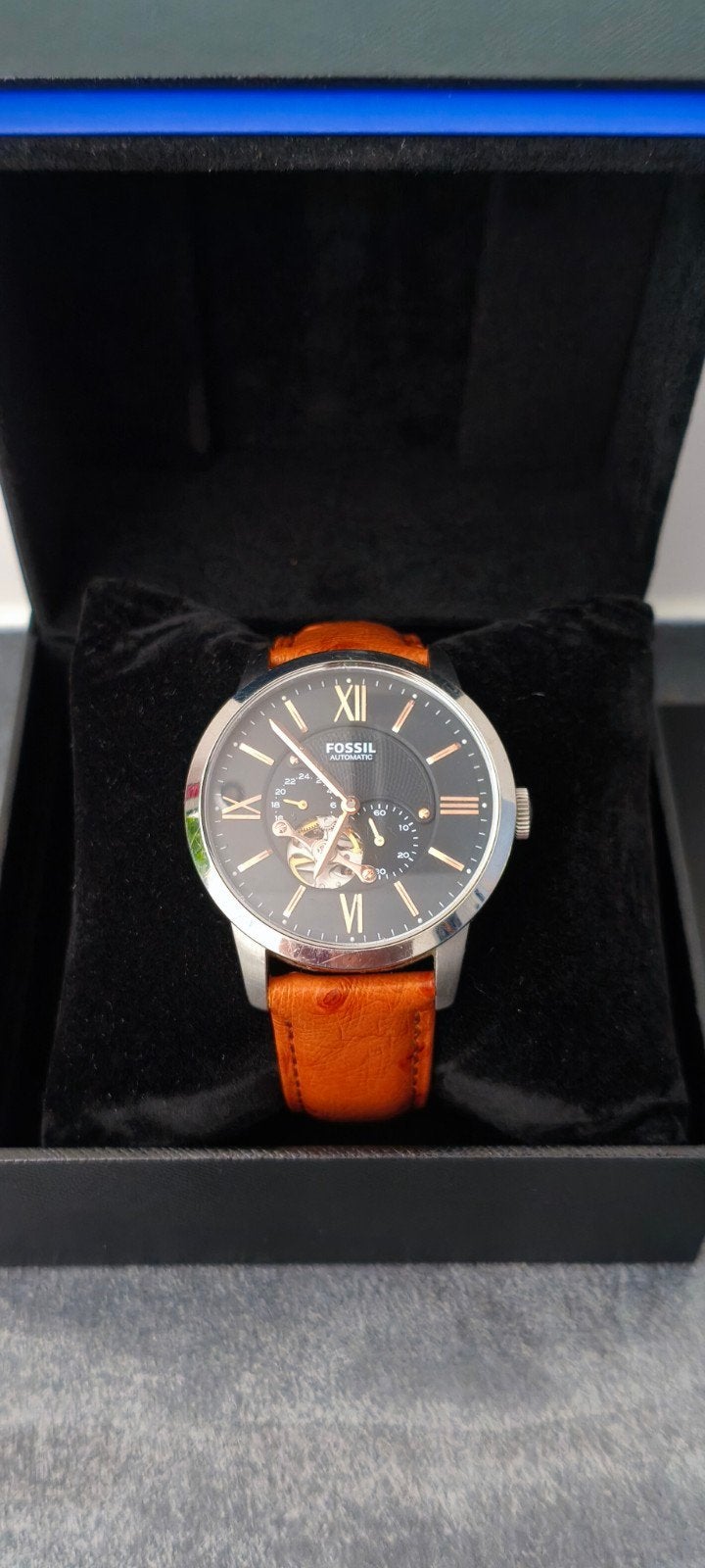 Fossil ME3061 Automaat Horloge - Cognac Lederen Band, Overige merken, Staal, Met bandje, Polshorloge
