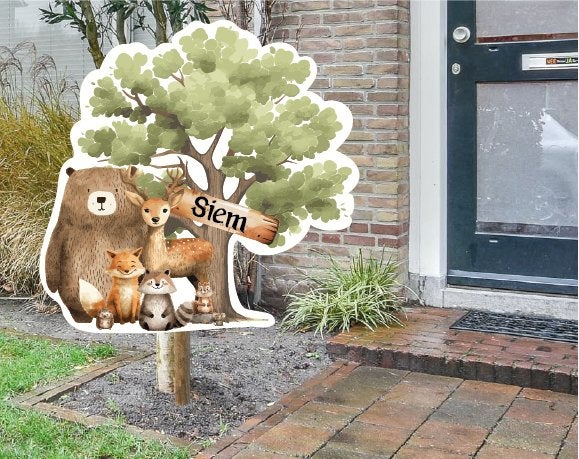 Geboortebord, Raambord of Raamsticker met bosdieren 068, Ophalen of Verzenden, Nieuw, Geboortebord