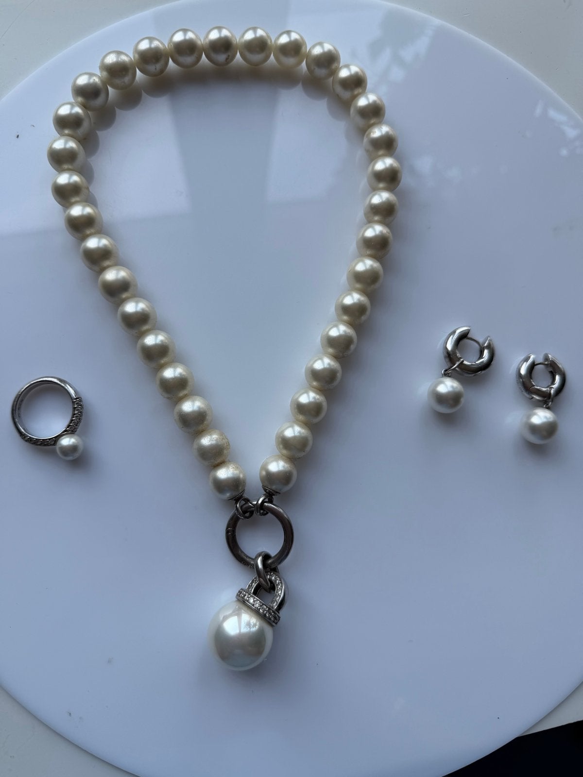 Ti Sento set ketting oorbellen en ring met parel en zirkonia, Sieraden, Tassen en Uiterlijk, Kettingen, Verzenden, Zo goed als nieuw