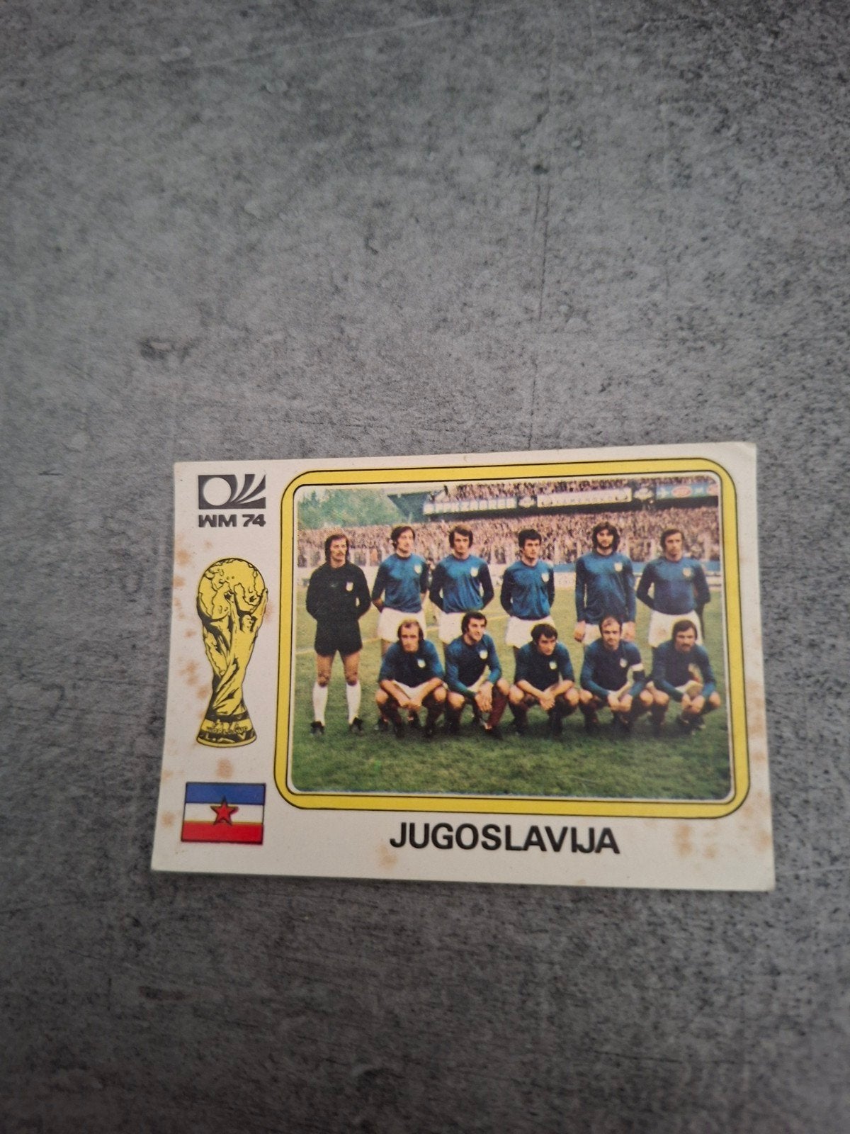 Panini sticker WK 74 München. Elftalfoto Joegoslavië., Verzenden, Gebruikt, Sticker