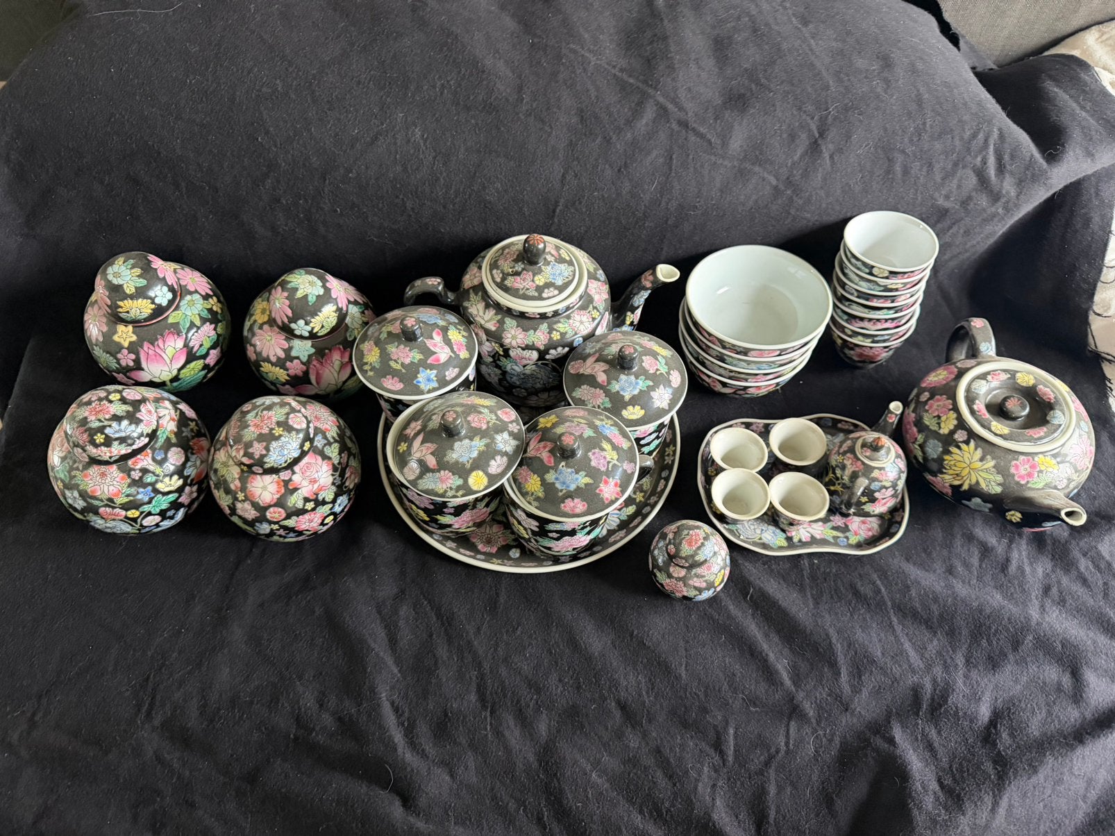 30-dlg Chinees Famille Noire Set 4x Gemberpot, Verzenden, Zo goed als nieuw