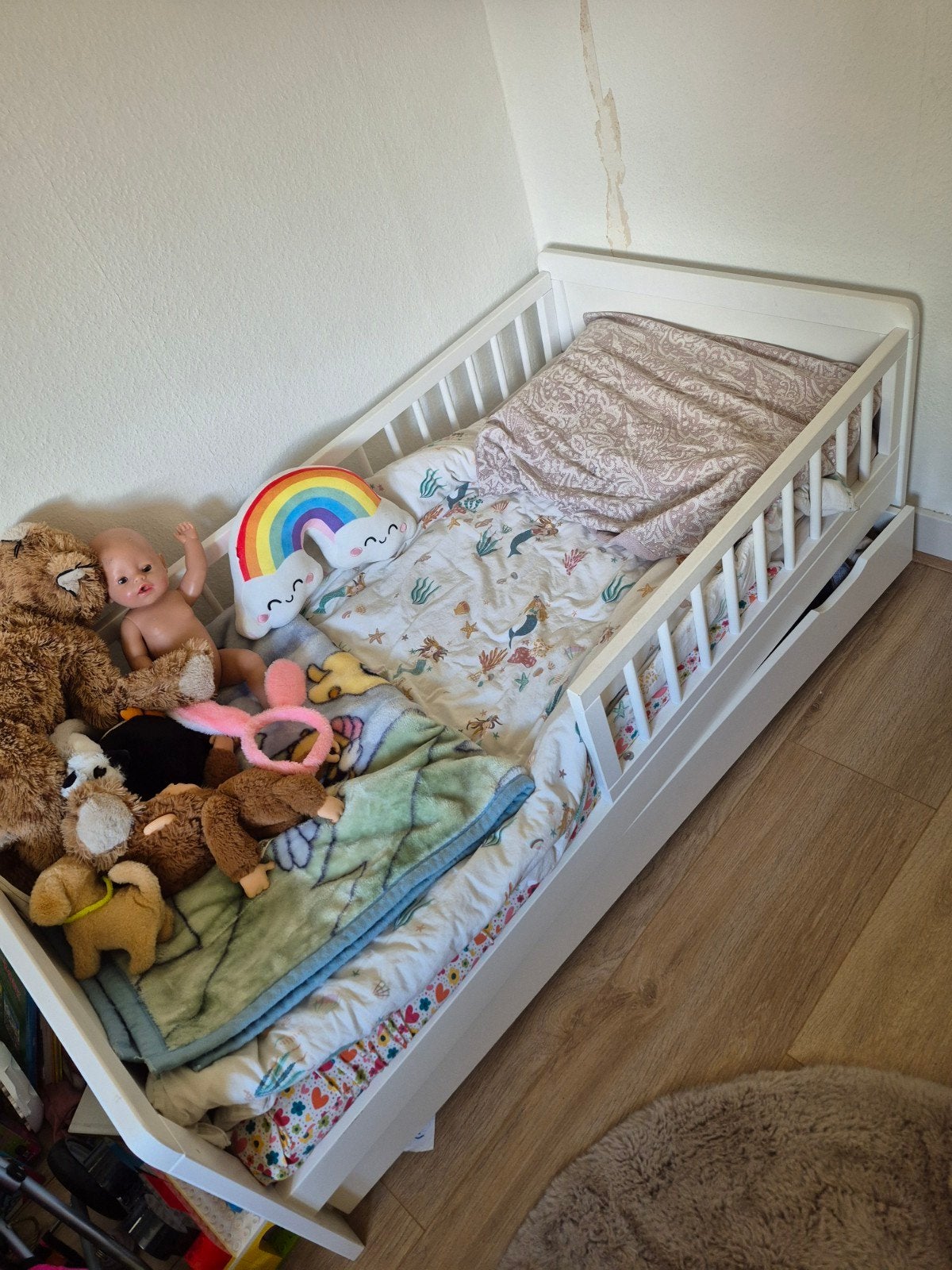 Petit Amélie peuterbed 70x140 met lade, deken en lakens, Ophalen, Gebruikt, 70 tot 85 cm, 140 tot 160 cm