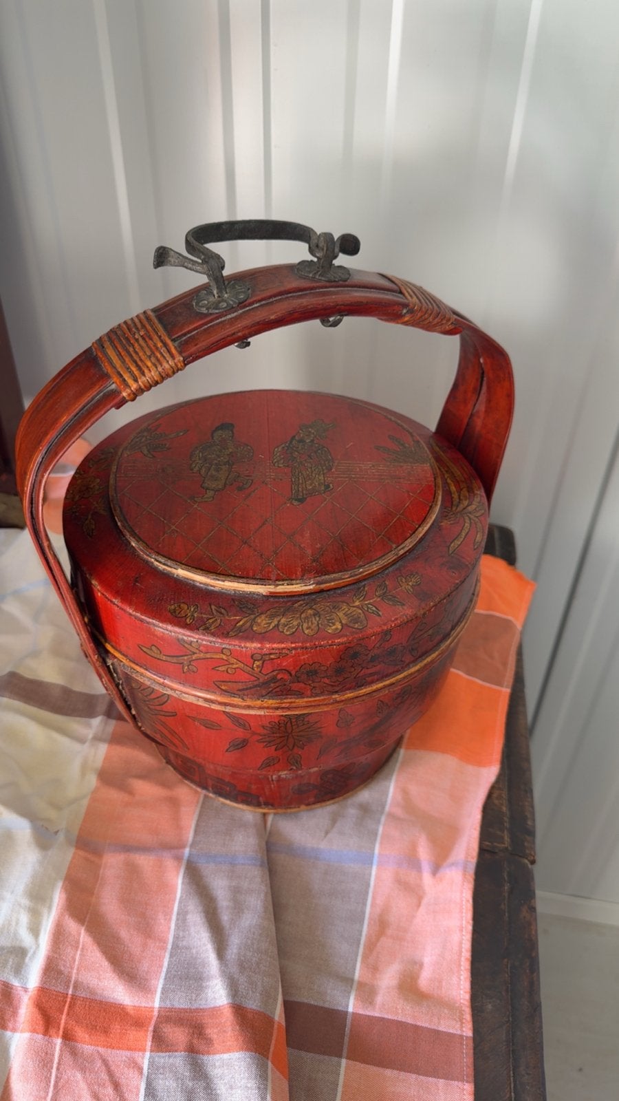 Antieke Chinese bruidskist/picknickmand, rood gelakt, Ophalen of Verzenden
