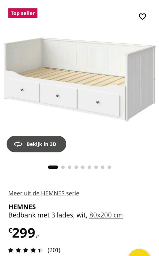 Ikea Hemnes bed, Huis en Inrichting, Slaapkamer | Bedden, Ophalen, Gebruikt, Eenpersoons, Wit