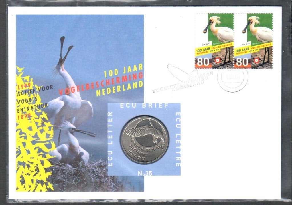 Penning - Ecu Brief 35 100 Jaar Vogelbescherming Nederland., Ophalen of Verzenden, Overige materialen, Nederland