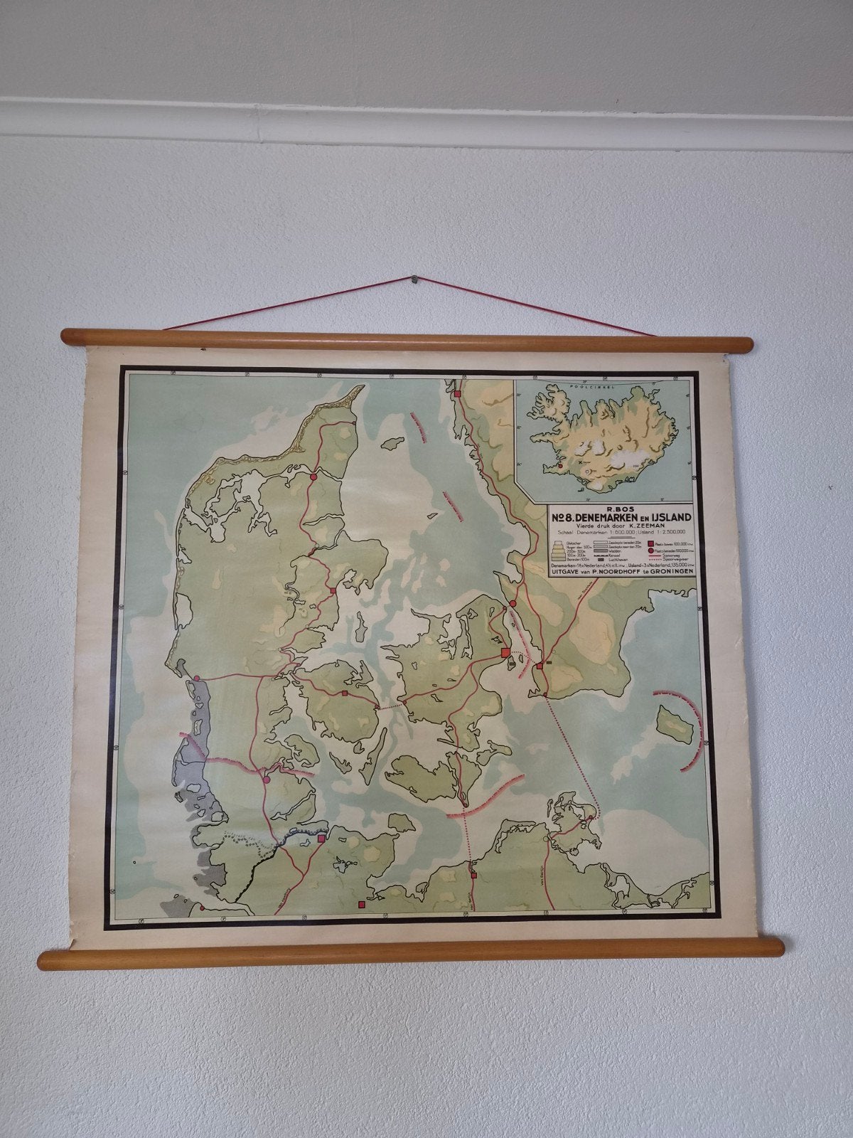 R.Bos Landkaart Denemarken en IJsland, Ophalen of Verzenden