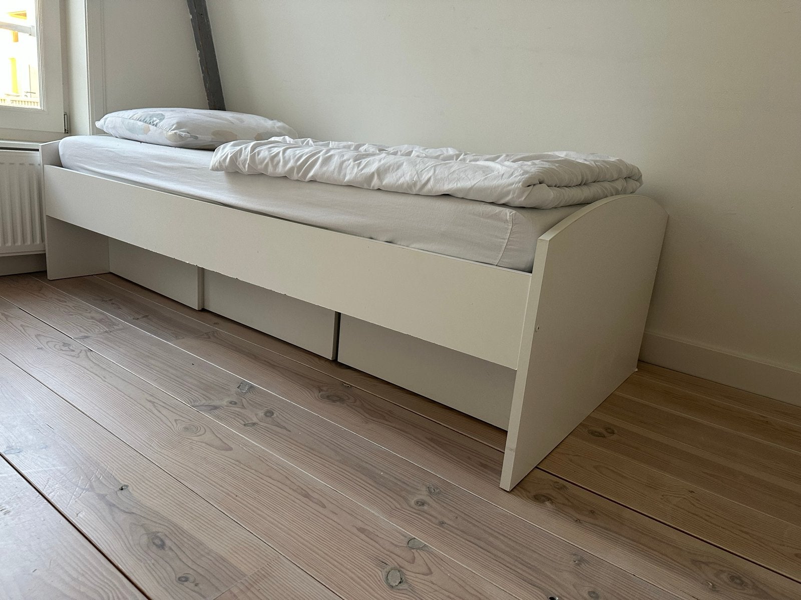 Eenpersoonsbed ombouw met Auping spiraal en 3 laden, Ophalen, 90 cm, Eenpersoons, Wit