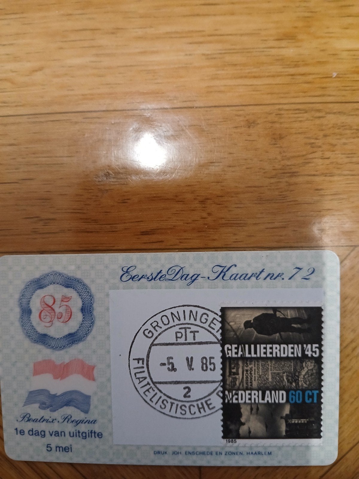 Eerste Dag-Kaart nr. 72 - Geallieerden '45 (1985), Postzegels en Munten, Ophalen of Verzenden