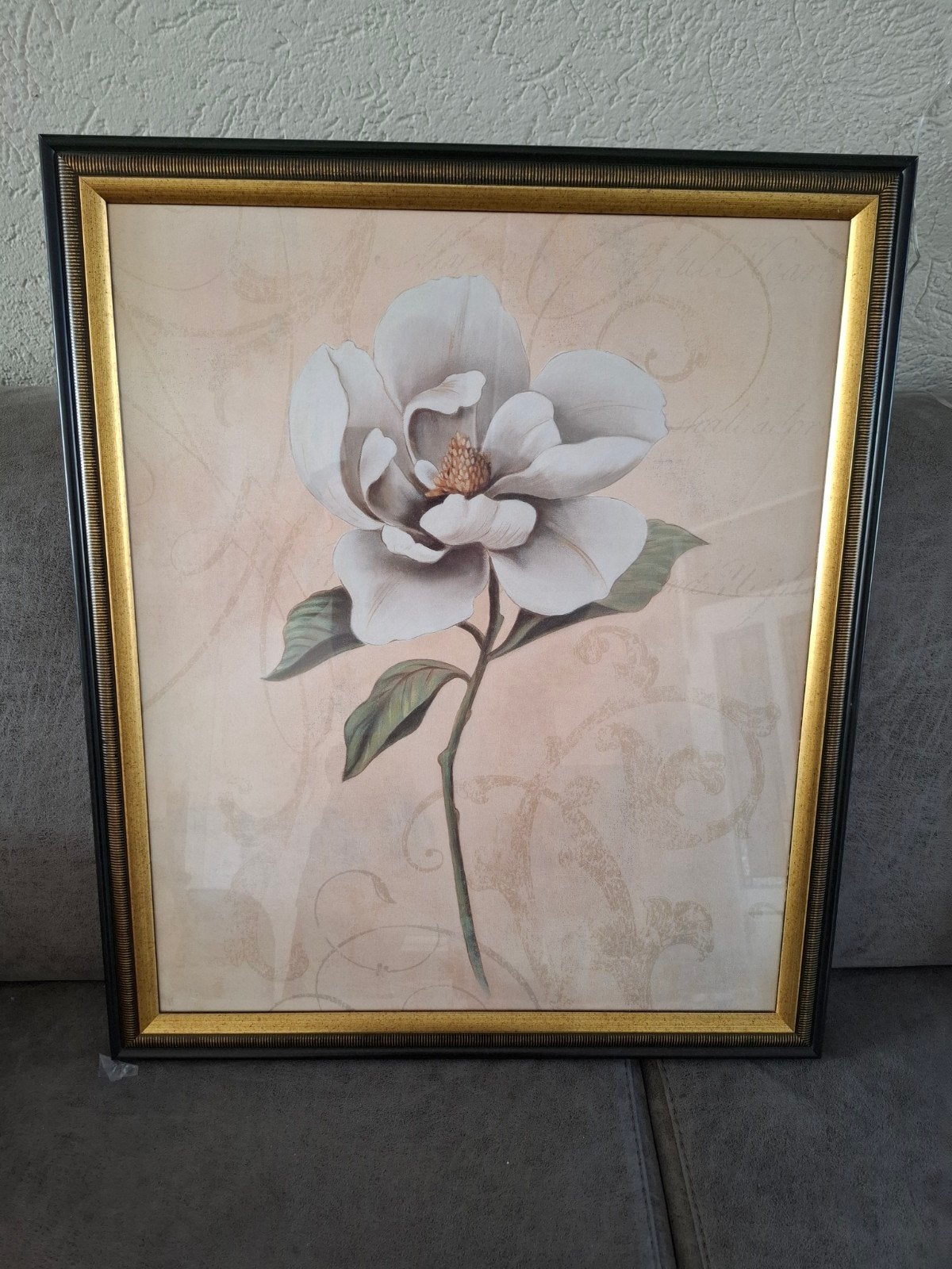 Ingelijste print 2x met witte magnolia en witte tulpbloem, Ophalen, 50 – 75, Gebruikt, Print