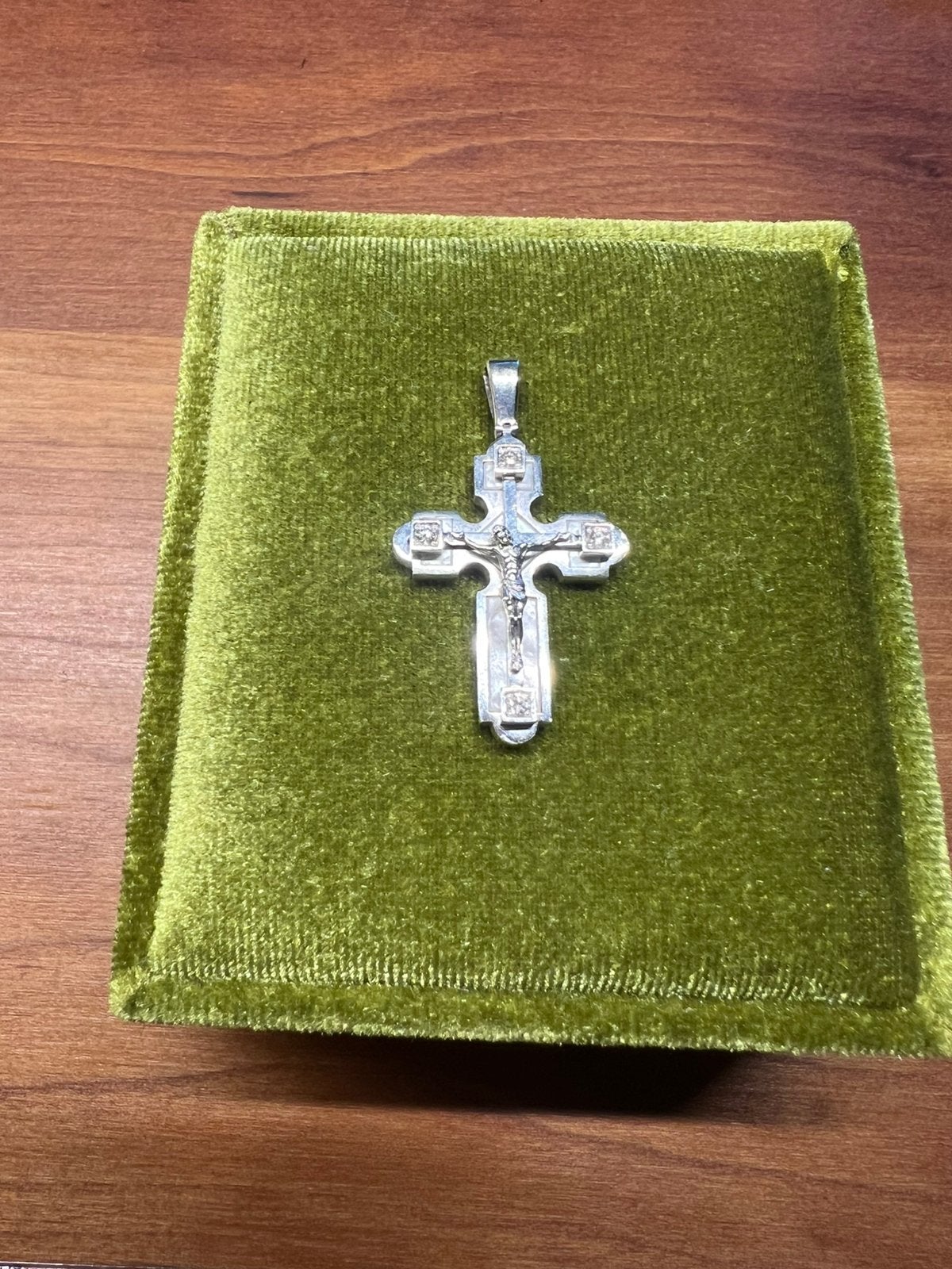 14K gouden kruis 585,met diamanten, Wit, Ophalen of Verzenden, Zo goed als nieuw, Met parel