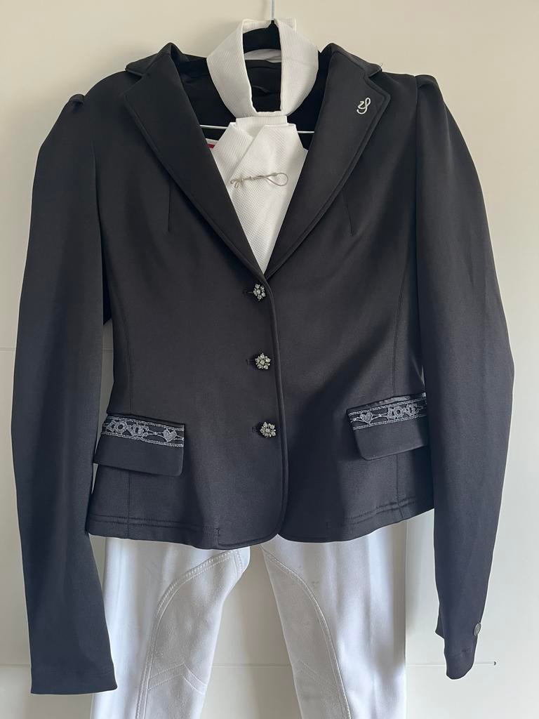Wedstrijdpak paardrijden jas maat 36, broek 38 + accessoires, Dieren en Toebehoren, Paardrijkleding, Dressuur, Overige typen, Ophalen of Verzenden
