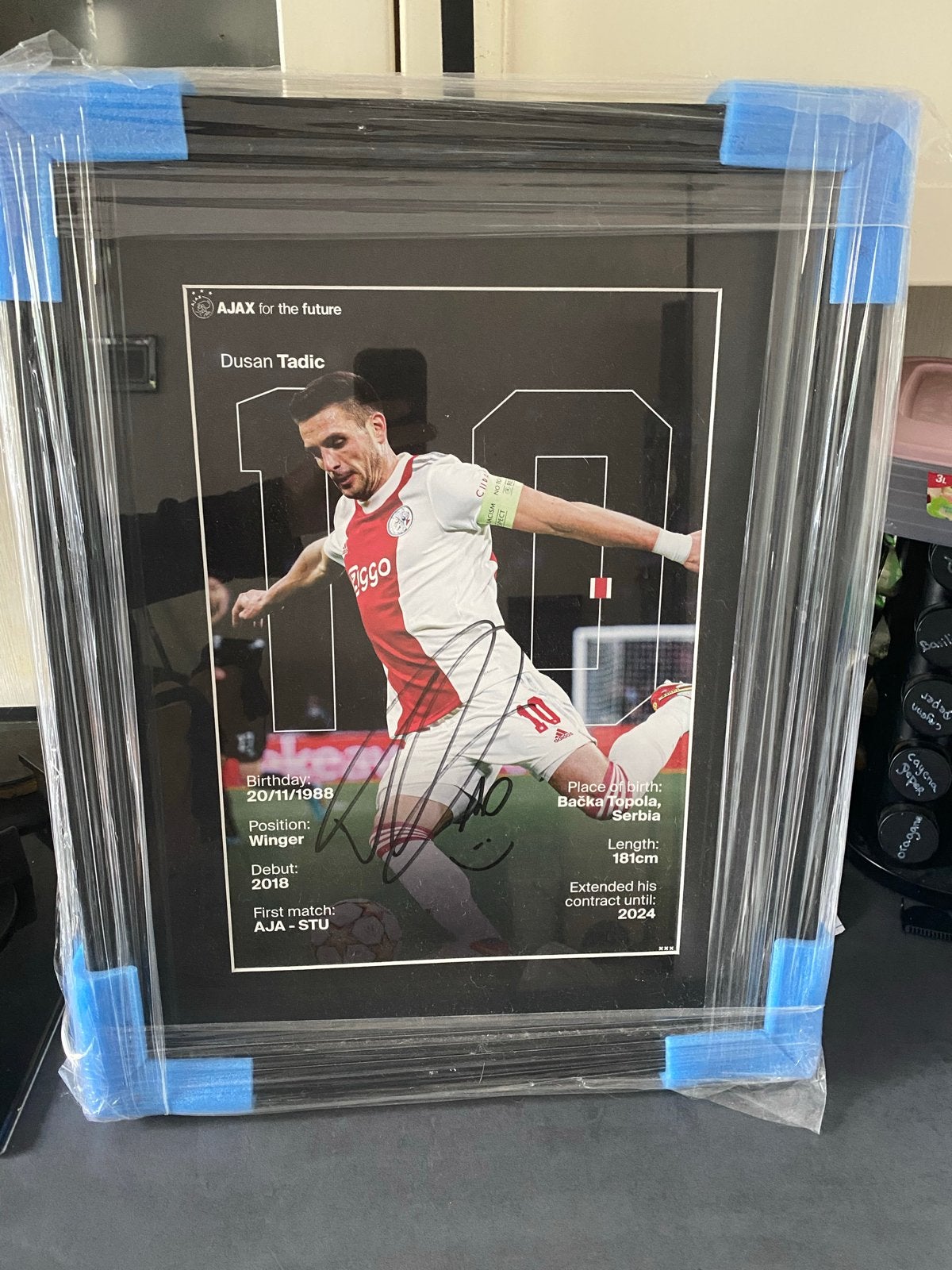 Ingelijste handtekening Dusan Tadic - Ajax, Ophalen of Verzenden, Nieuw, Ajax, Poster, Plaatje of Sticker