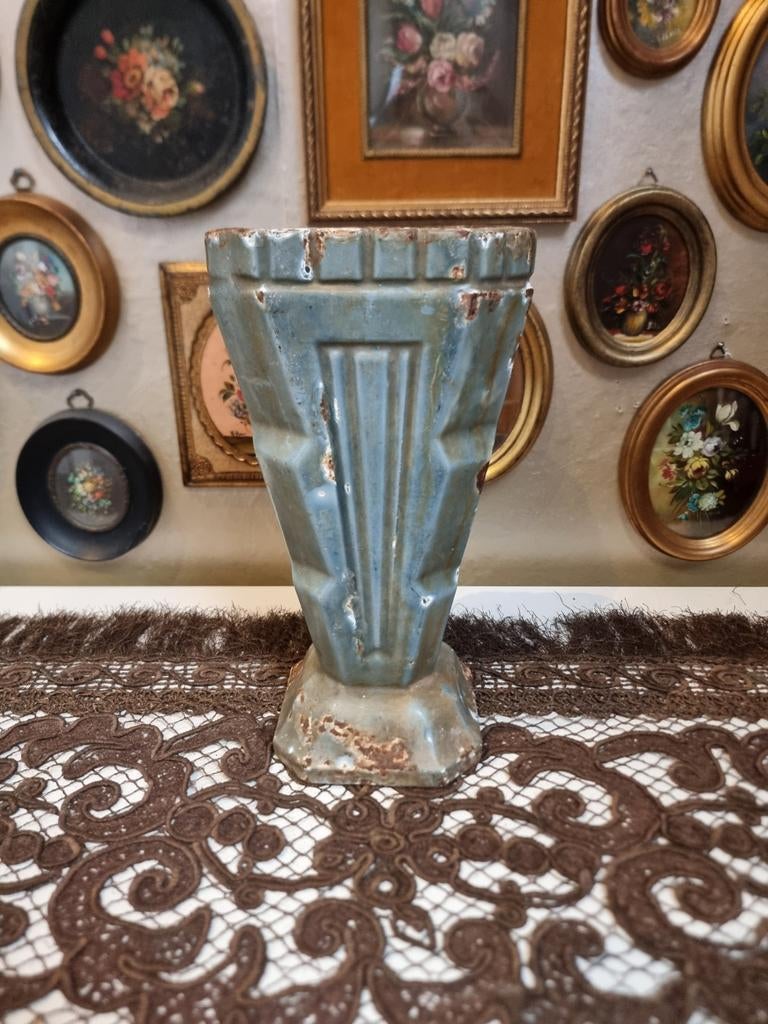 Oude gietijzeren geëmailleerde grafvaas C70 * schapenweide *, Antiek en Kunst, Ophalen of Verzenden