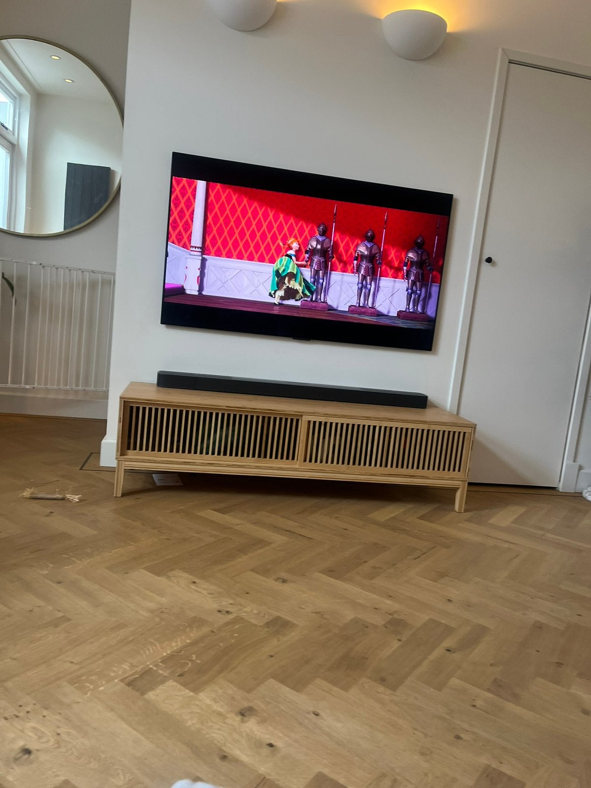 Tv-kast van bamboe - 140 cm breed - ZGAN, Ophalen, 100 tot 150 cm, Zo goed als nieuw, Minder dan 100 cm
