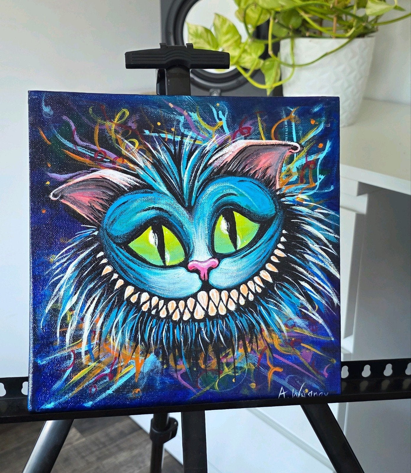 Handgeschilderd schilderij – Kleurrijke kat – 25x25 cm Ori, Antiek en Kunst, Kunst | Schilderijen | Modern, Ophalen, Acrylverf