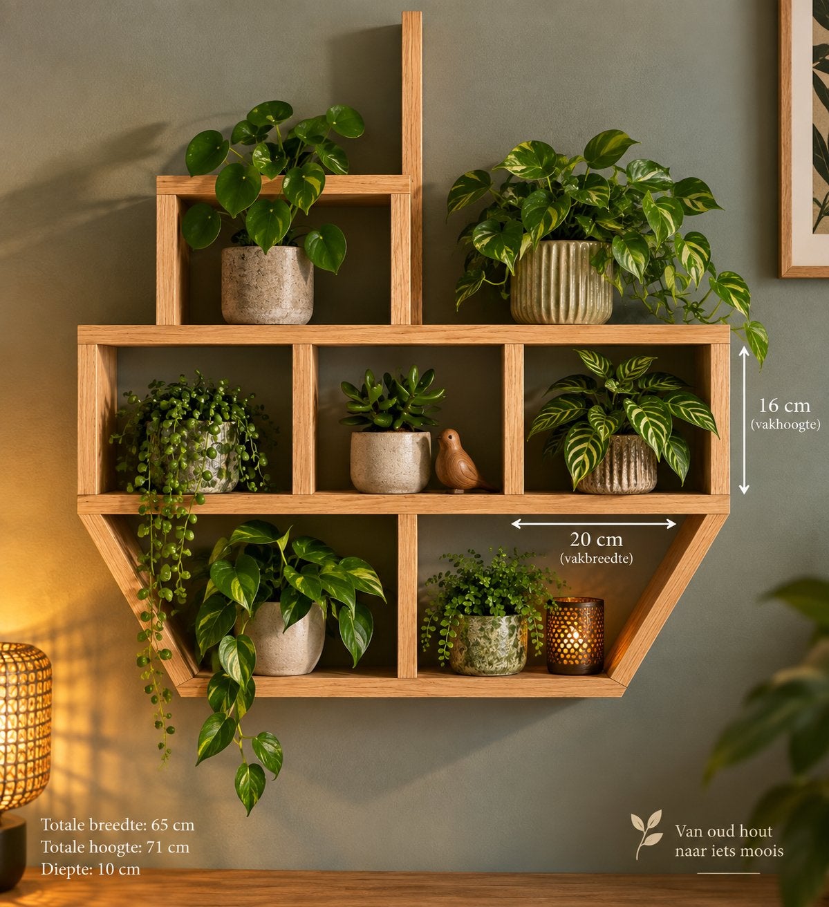 Mooi eiken wand / planten rek kan zowel hangend als staand