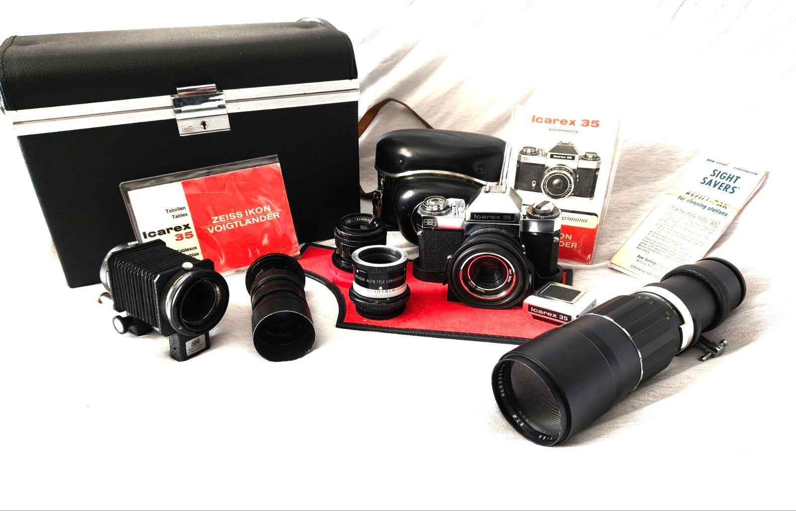 Zeiss Ikon Icarex 35 met uitgebreide lensset en accessoires, Gebruikt, Overige vattingen, Groothoeklens, Ophalen of Verzenden