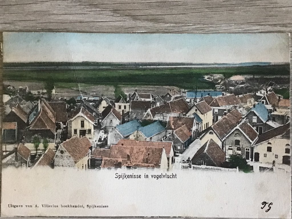 Oude ansichtkaart Spijkenisse in vogelvlucht 1904, Ophalen of Verzenden, Voor 1920, Gelopen, Zuid-Holland