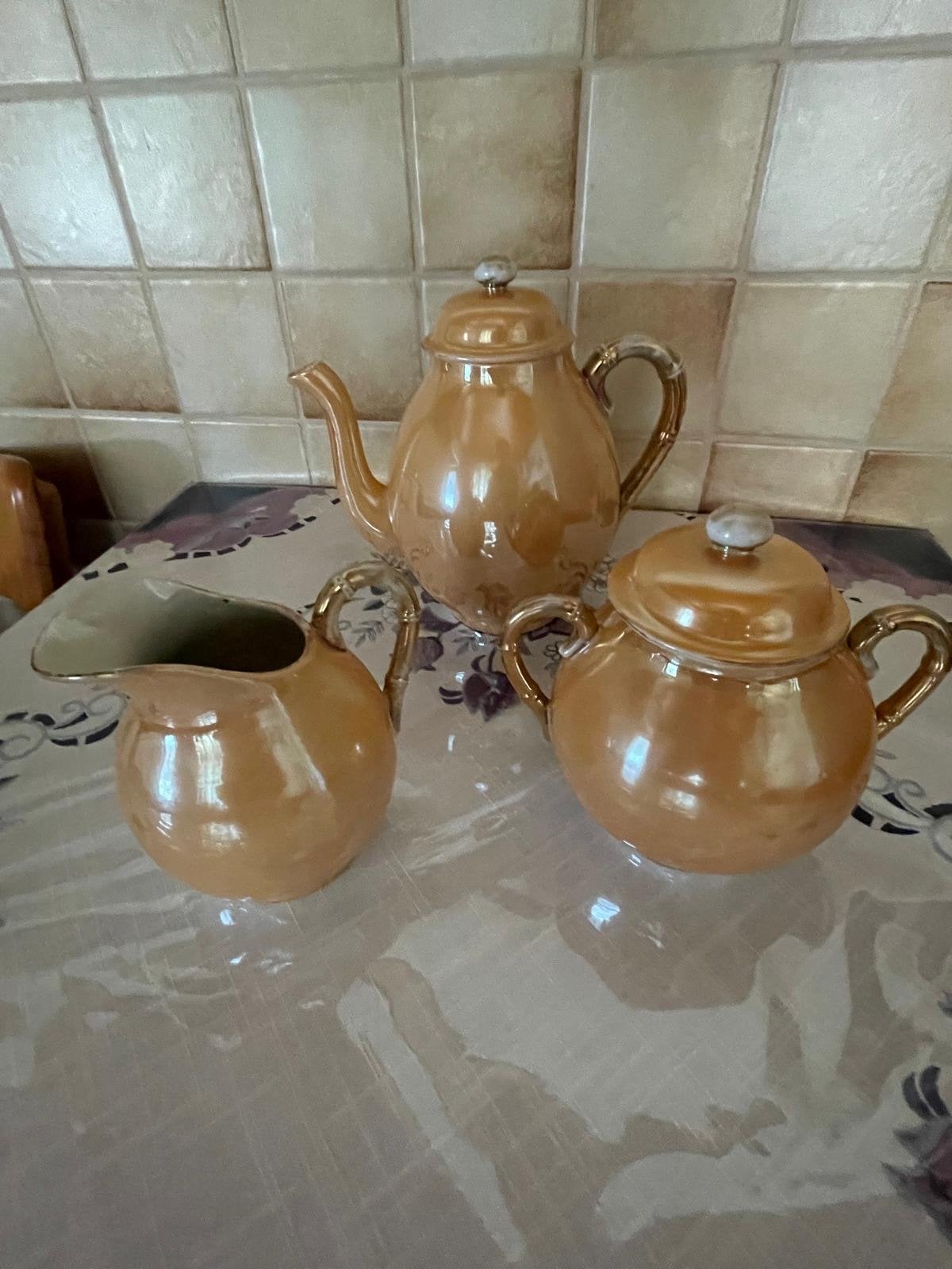 Vintage Japans theeservies met parelmoerglans, Antiek en Kunst, Antiek | Servies compleet, Ophalen of Verzenden