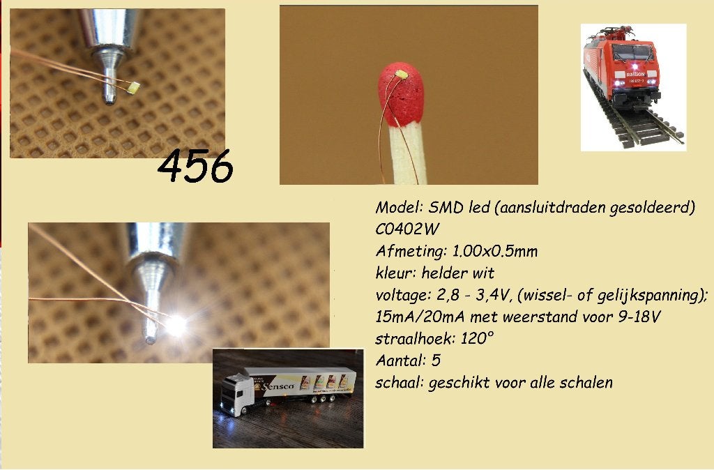 5x SMD 0402W Led voor 2,8-3,4V (456), Hobby en Vrije tijd, Overige merken, Gelijkstroom of Wisselstroom, Brug, Tunnel of Gebouw