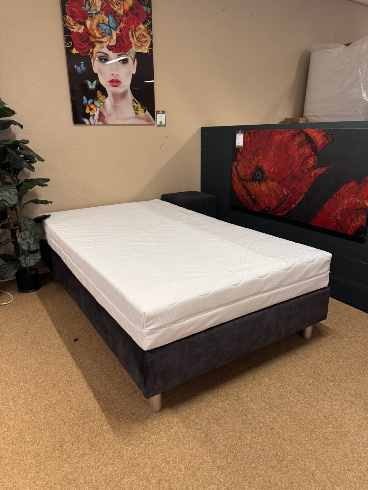 Boxspring 120x210 €399,- Grijs velvet Direct leverbaar, Ophalen, 210 cm, Nieuw, Mwonenenslapen@ziggo.nl