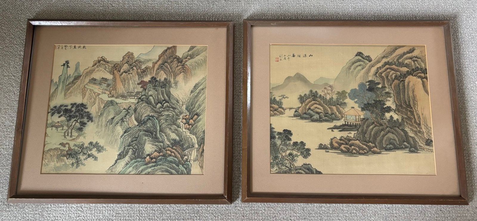 Shan Shui / twee originele schilderijen Chinese kunst China, Schilderij, Gemerkt, China, Overige materialen