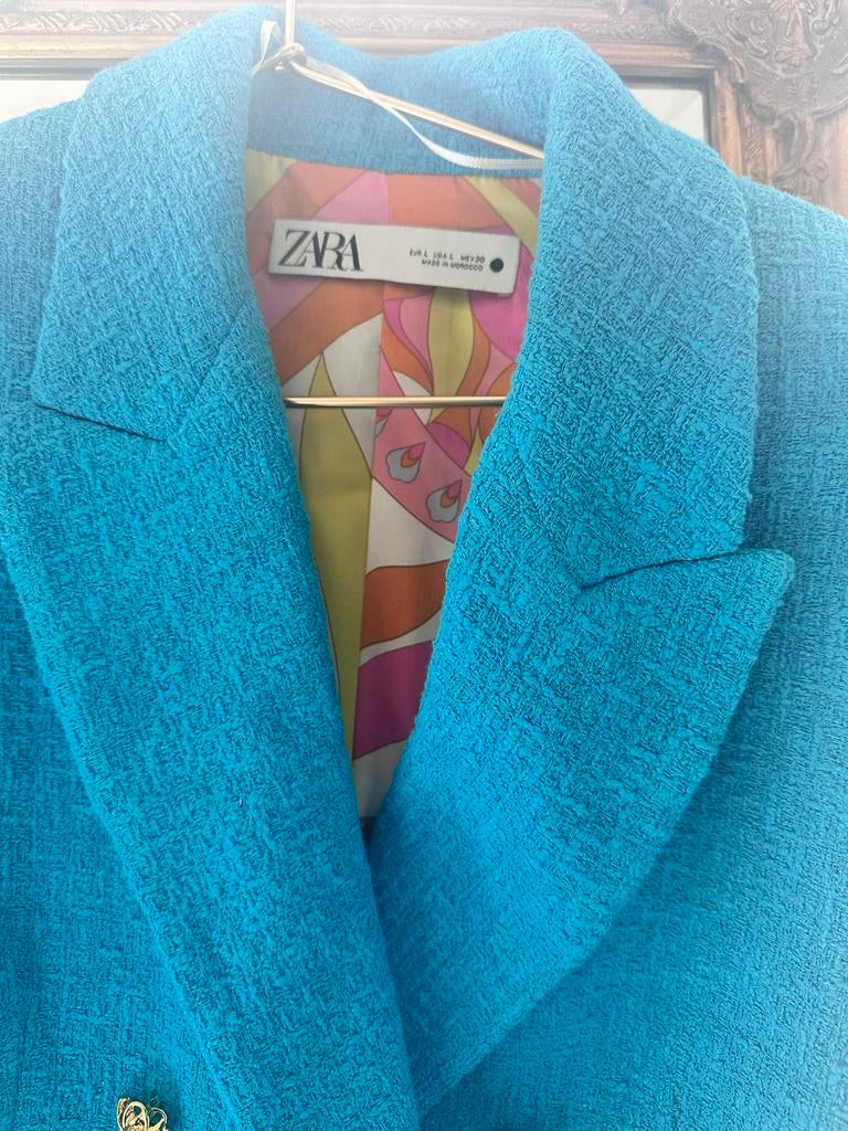 Gilet jurk van Zara in turkoois, Kleding | Dames, Jurken, Blauw, Maat 42/44 (L), Ophalen of Verzenden, Gedragen