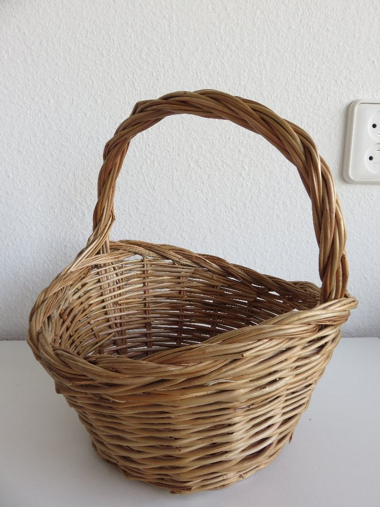 vintage rieten mandje met hengsel, Mand, Rond, Ophalen of Verzenden, Zo goed als nieuw